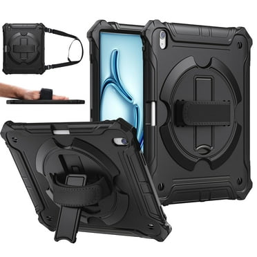 Cases for iPad Air 11 Inch Case 2024 (M2)/ iPad Air 10.9 Inch 6th/ 5th/ 4th Gen, Shockproof Cover with 360° Stand Hand & Shoulder Strap, Black