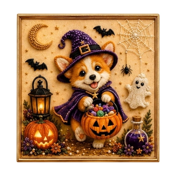 Halloween Diamond Art Cute Corgi Witch Design 5D Diamond Painting Kit for Adults Spooky Cute Wall Art Home Halloween Decor Fall Seasonal Craft Kit 1 Pack