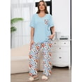 thumbnail image 6 of SHOWMALL Women's Plus Size Loungewear Set Orange Blue Floral Bloom 5X 2 Piece Pajama Set Sleepwear for Spring Summer Fall, Short Sleeve Top and Printed Long Pants with Side Pockets, 6 of 7