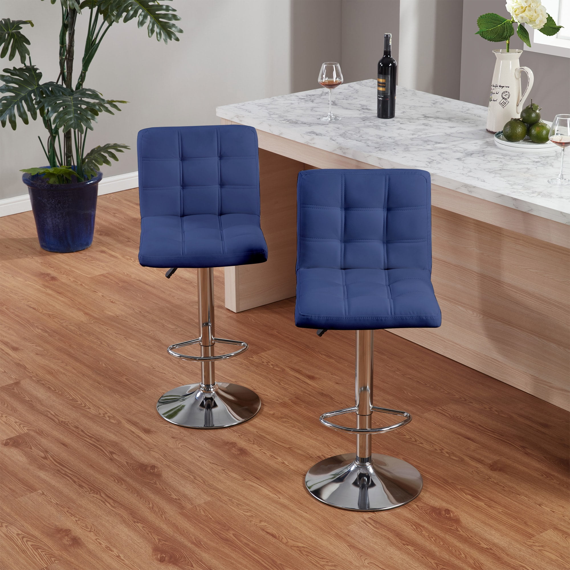 MAYEERTY Set of 2 Bar Stools, Adjustable Swivel Counter Height Stools,Blue