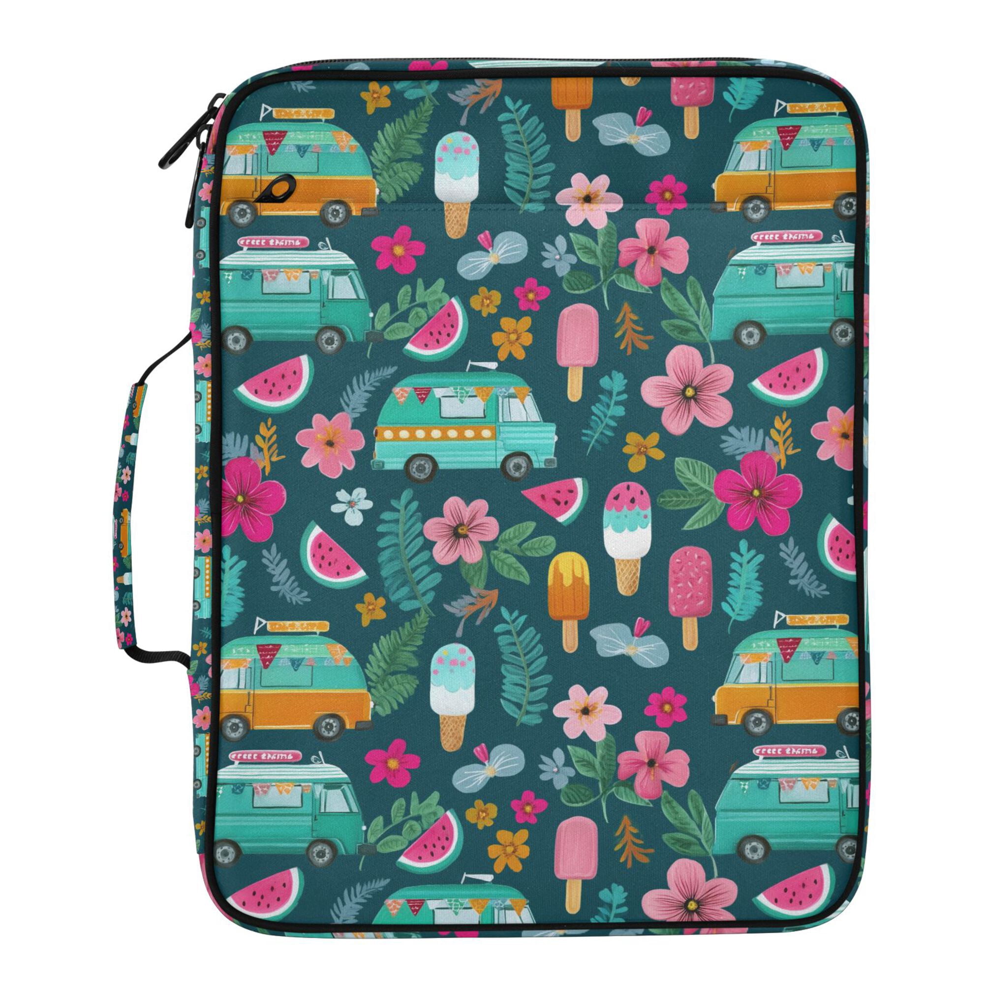 FORMRS Accordion File Folder A4 Size 7-Pocket Expanding Document Organizer Bag with 3 Ring Binder, Green Vibrant Truck Pattern