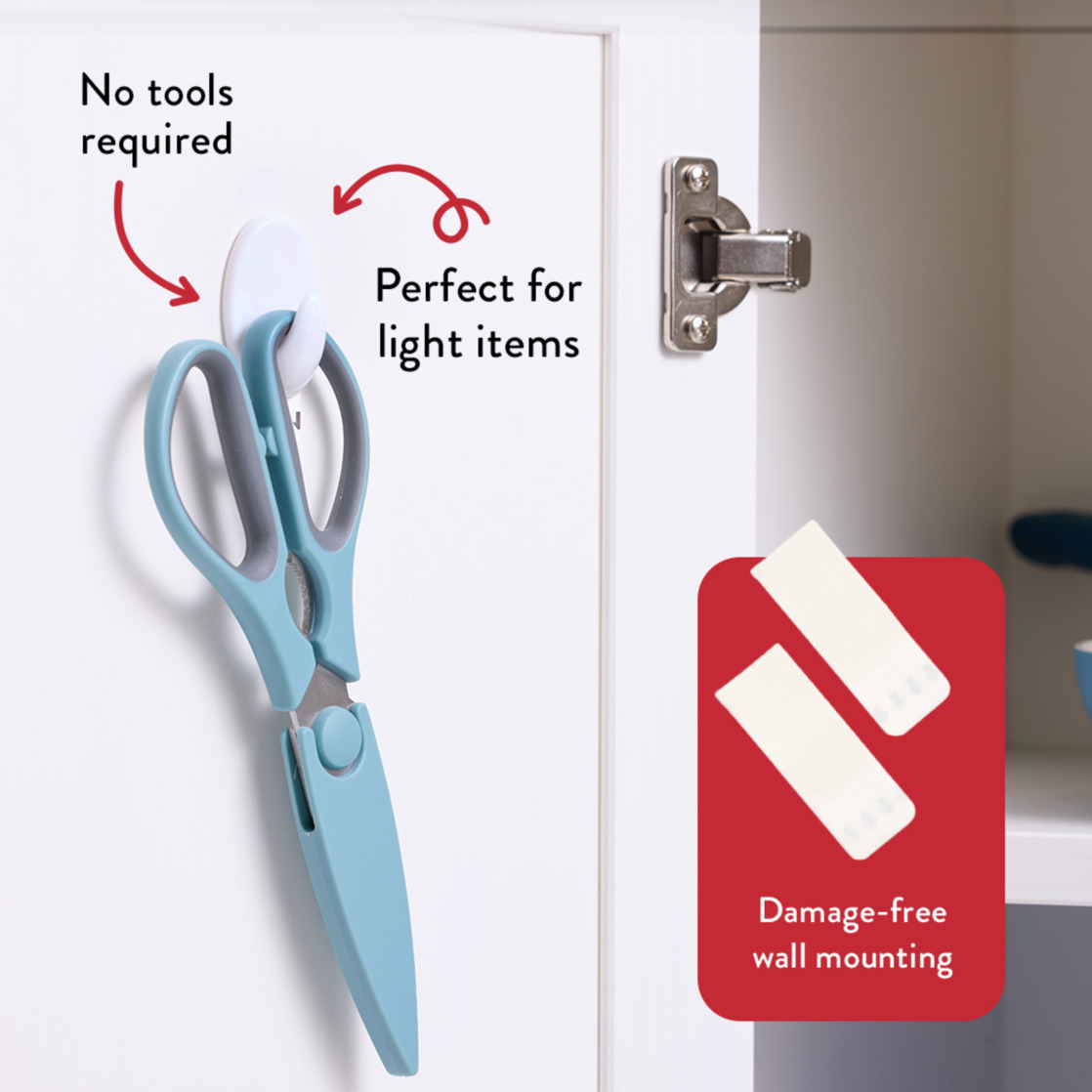 Hyper Tough Medium Removable Self-Adhesive Hook, Oval Plastic Hooks for Hanging Towels and Jackets, with 2 Strips, 2 lbs Capacity, White, 2 Pc