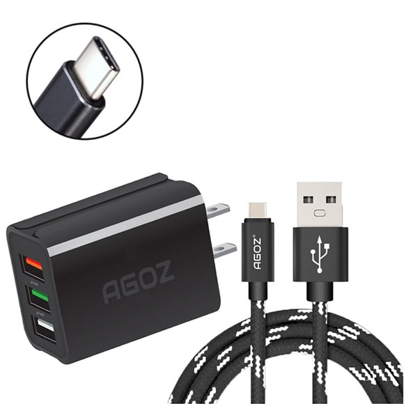 Fast Charger With Type-C Cable For Motorola Moto Z2, Z3, Z4, X4, G6, G7, Force, Play – Quick Charge Compatible