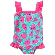 waliwali Newborn Baby Girl Swimsuit Watermelon Print Bikini Ruffles Sleeve Backless Swimwear One-Piece Bathing Suit(0-3Months) Blue