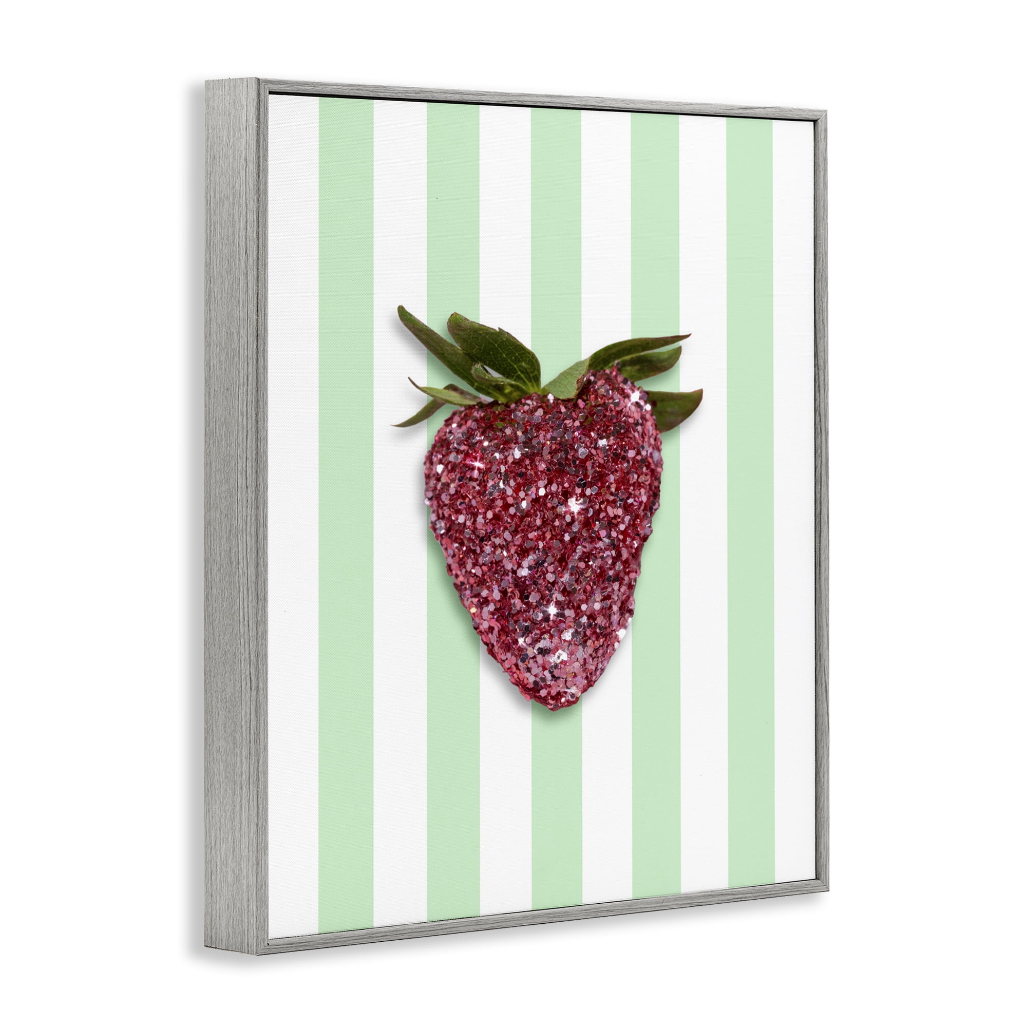 Stupell Industries Glimmer Cherry on Green Stripes Gray Framed Giclee Art, design by LISH Creative