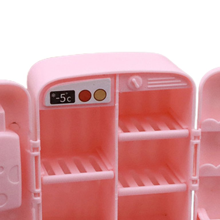 9pcs Pink Simulated Kitchen Mini Refrigerator Toys With Double