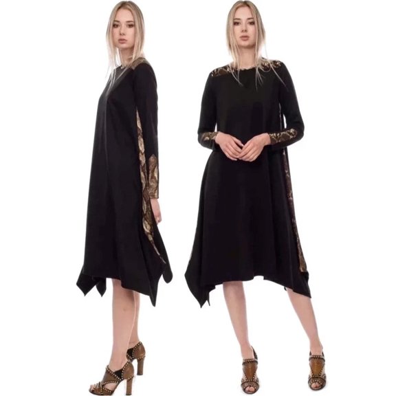 Baby'O Women's Black Techno Suede Hanky Dress