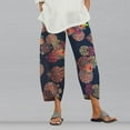 thumbnail image 2 of KDFJPTH Print Trousers Women Girdle Pants High Waist Leg Casual Cotton And Linen Lady Elastic Wide Cropped Pants, 2 of 3