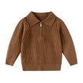 thumbnail image 4 of Boys Collared Half‑Zip Knit Pullover Sweater, Long Sleeve Textured Knitted Tops, Warm Kids Outfit for Fall Winter School and Daily Casual Occasions Brown 2-3T, 4 of 8