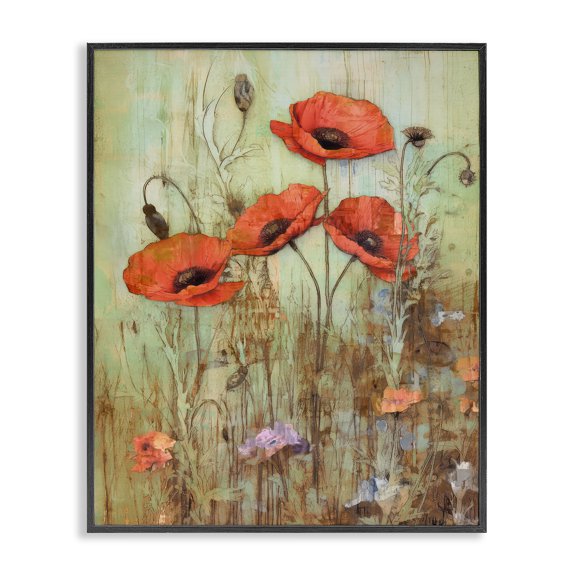 Stupell Industries Rustic Lodge Rustic Red Poppies Black Framed Giclee Art, 16 x 20, by Enrico McGarrigle