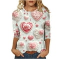 thumbnail image 2 of Womens Valentine's Day Top Novelty Cute Love Flower Print Tee Round Neck 3/4 Sleeve Loose Comfortable Breathable T-Shirt Tops Multicolor L, 2 of 5