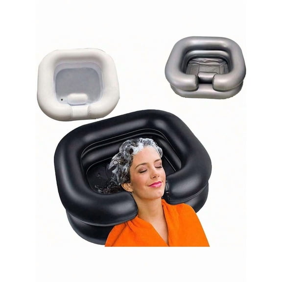 Inflatable Hair Washing Basin for Bedridden, Portable Shampoo Bowl with 100cm Water Tube & Pillow, Inflatable Sink for Locs Detox, Bedside Hair Wash Basin, 1pc