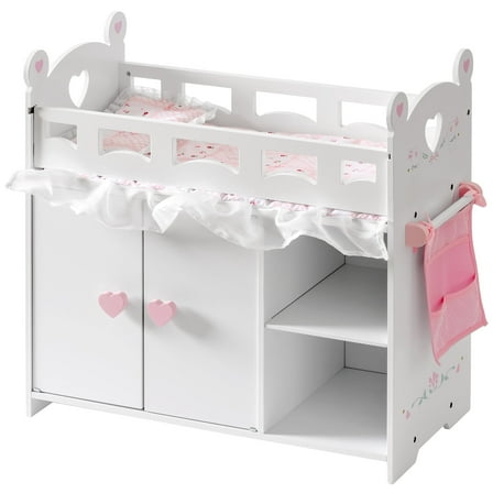 Robud Doll Crib & Changing Table, All-in-One Wooden with Storage, Bedding & Hooks, Fits 18-21" Baby Dolls, Pretend Play Gift for Girls Ages 3 