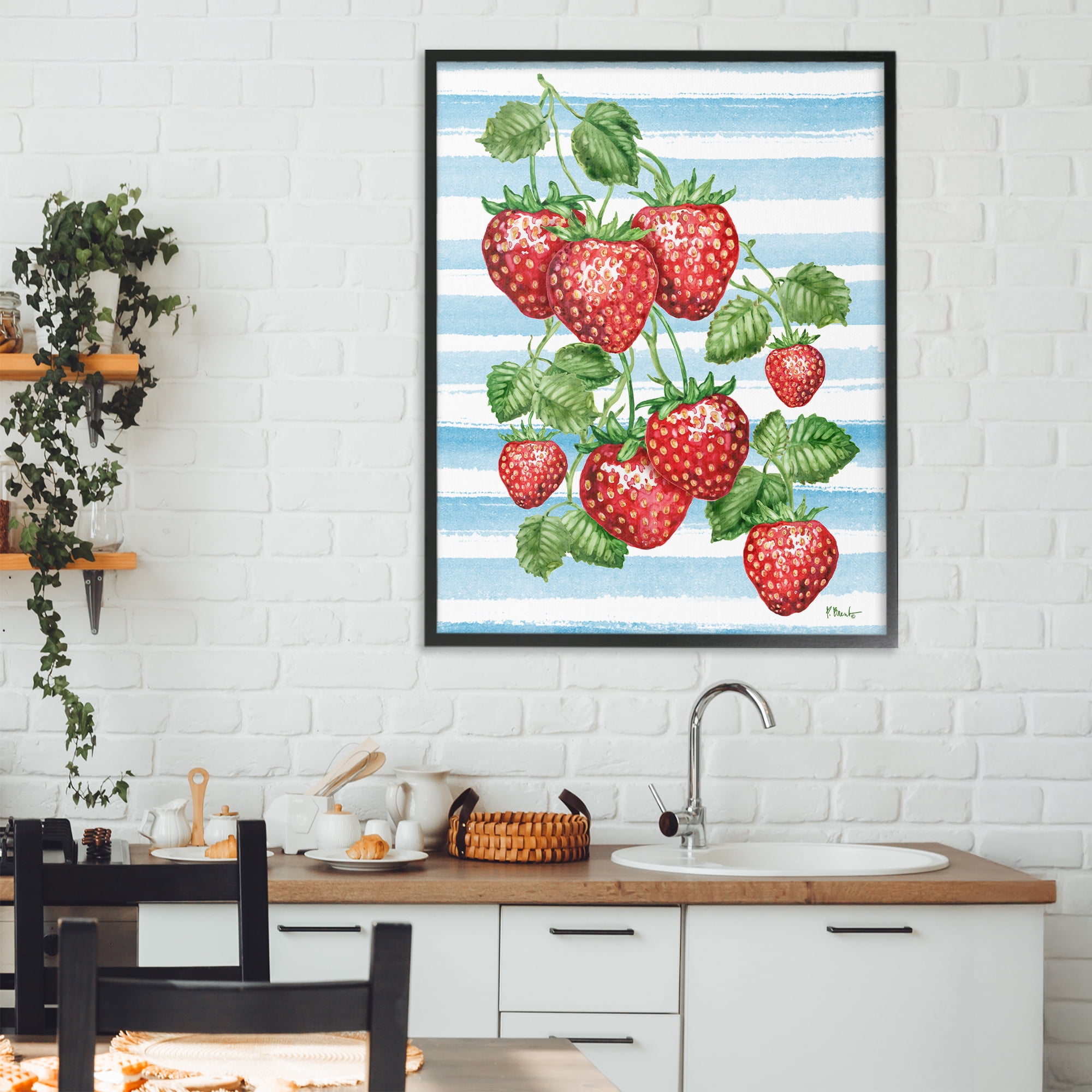 Stupell Industries Juicy Strawberry Vine Black Framed Giclee Art, design by Paul Brent