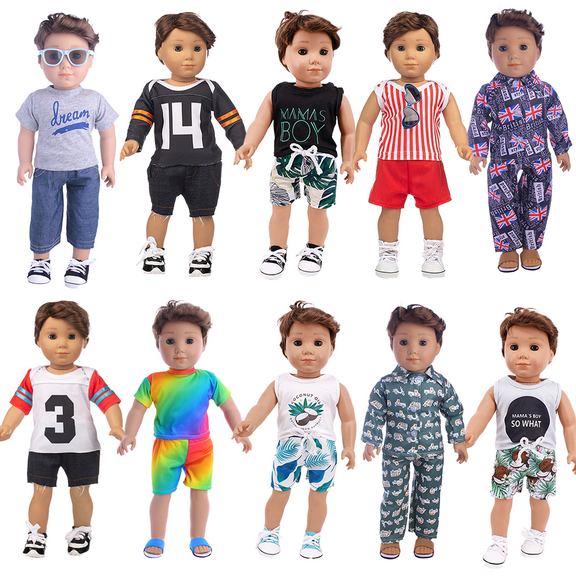 AmaMary 10 Sets Boys Doll Clothes, 20-Piece Wardrobe with Denim Suits, Sweatsuits, Pajamas, Beachwear for Dolls