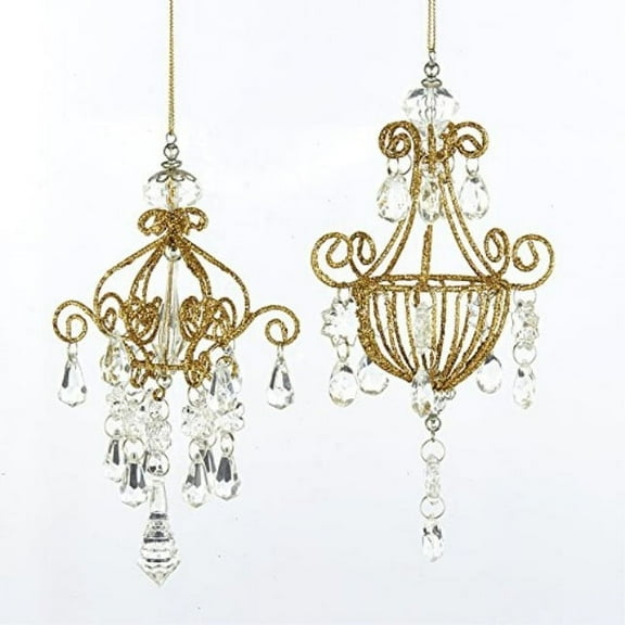 Kurt Adler Gold Glitter Chandelier Ornaments, 2 Assorted