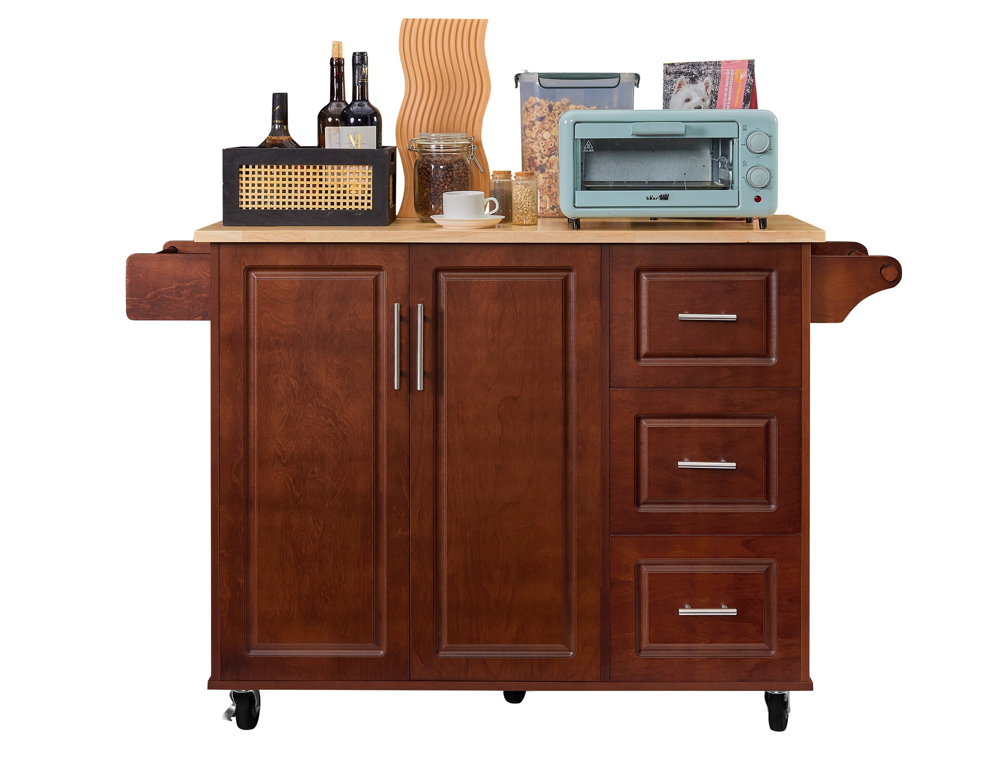 Kitchen Island with Countertop, Rolling Kitchen Island Cart Barn Door Table with Storage Cabinet On Wheels for Kitchen