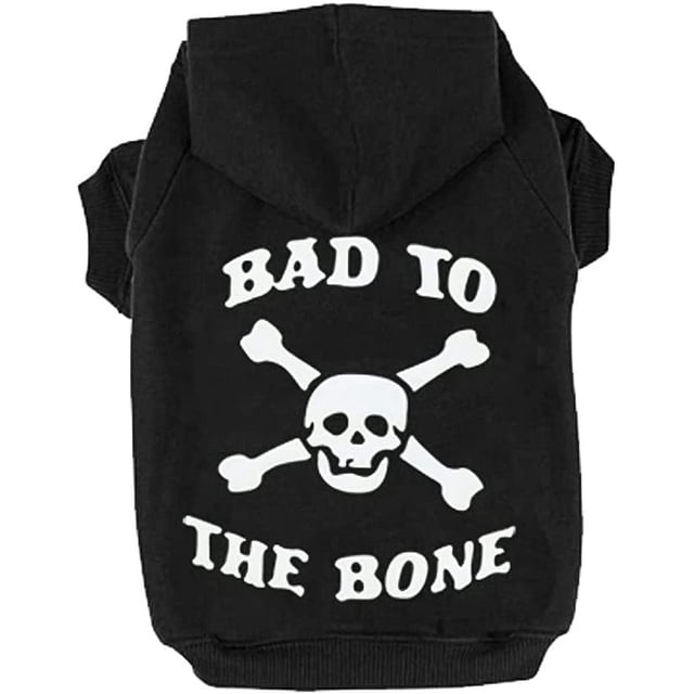 Dog Hoodie - Bad to The Bone Lettered, Dog Sweater with Hat, Pet Fall Cold Winter Clothes with Built-in Leash Hole, Pet Warm Outfit for Cats and Small to Large Dogs (Medium)