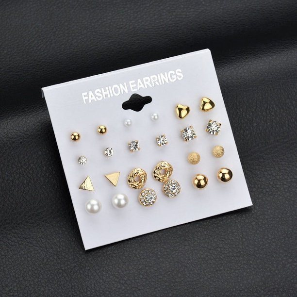 Conjunto de joyería de estilo de moda, pendientes, 12 pares de pendientes de circonita de imitación cuadrada con placa, pendientes de diamantes con forma de corazón de melocotón