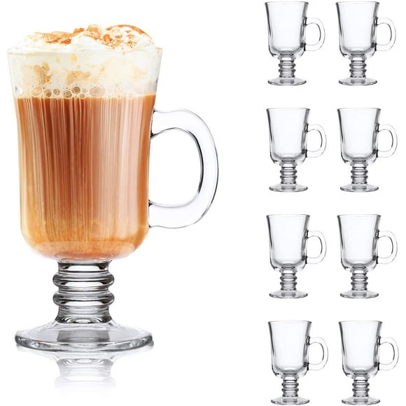 8oz coffee mug, glass mugs with handle, clear mugs with handle, glass mug beer tea mug, high base latte mugs, set of 8 irish coffee mugs
