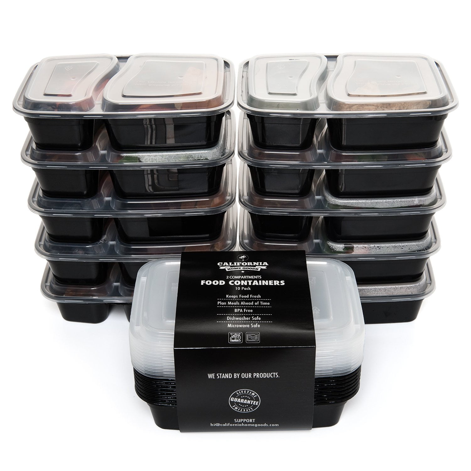 California Home Goods 2 Compartment Reusable Food Storage Containers With Lids Microwave And Dishwasher Safe Bento Lunch Box Stackable Set Of 10