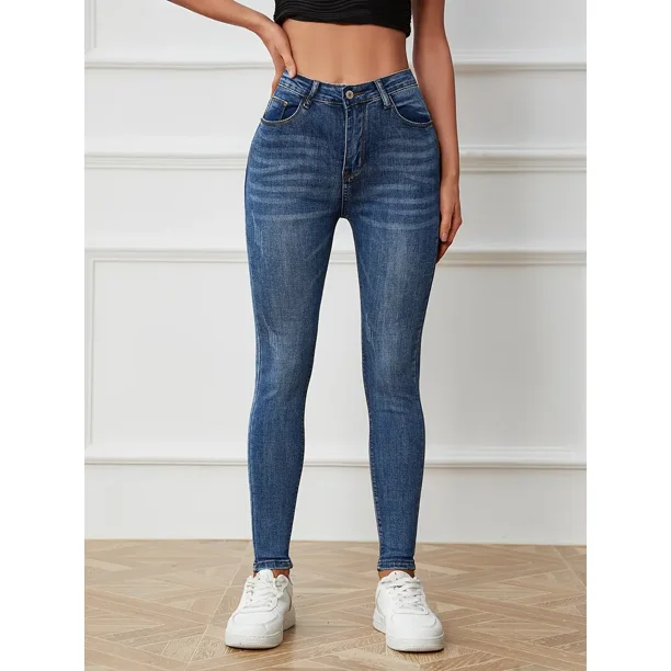 High Rise Water Ripple Embossed Skinny Jeans High Waist Zipper Button  Closure Solid Color Skinny Pants Women's Denim Jeans Women's Clothing -  Walmart.com