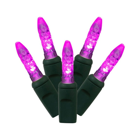 Vickerman 70 Purple M5 Faceted LED Light on Green Wire, 4" Spacing x 24' Long Christmas Light Strand