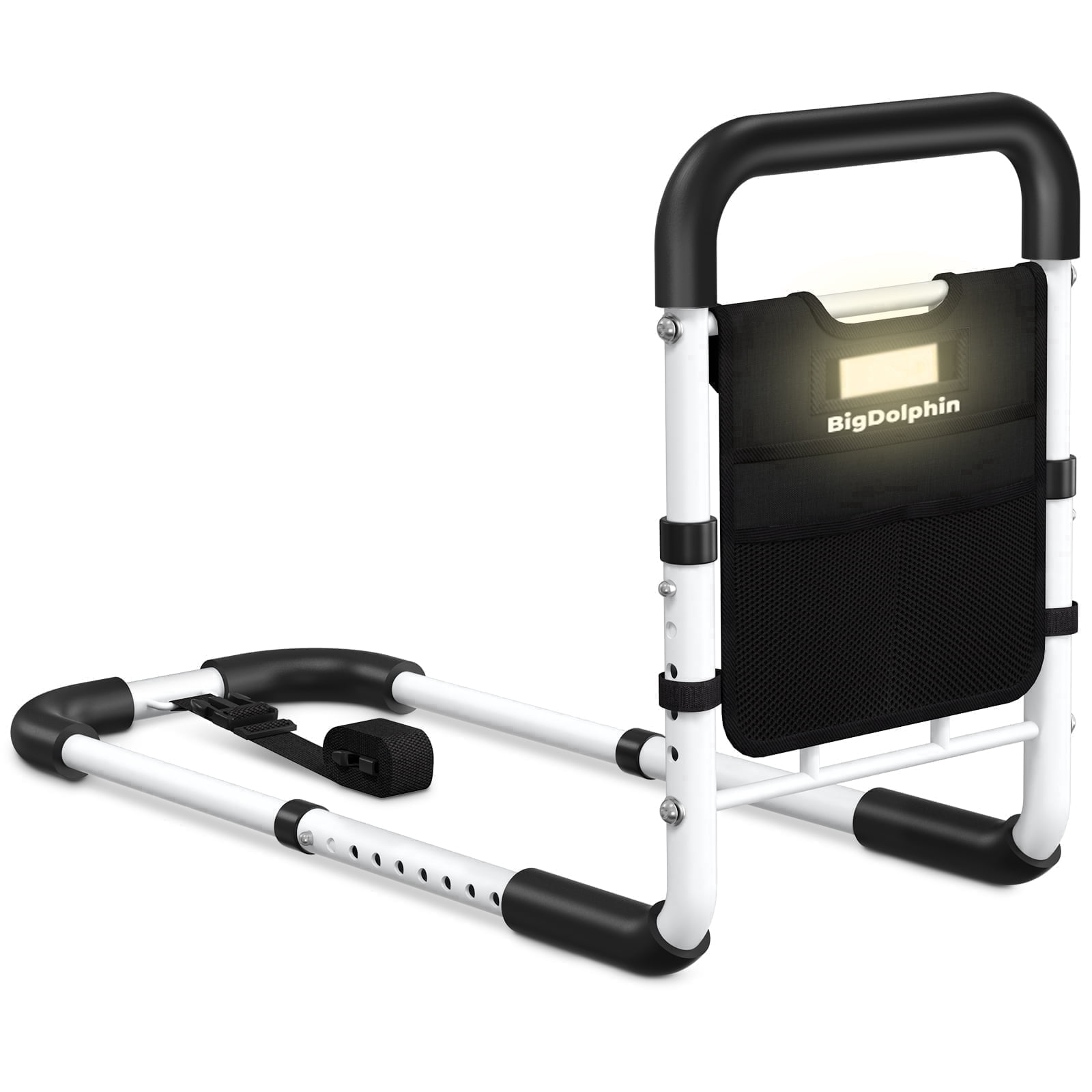 BigDolphin Bed Rails for Seniors, Adjustable Bed Cane with Motion Sensor Light, Non-Slip Grip , Storage Bag, Bed Rails for Seniors Up to 350 LBS, Tool-Free