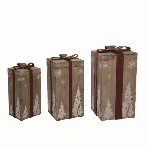 Transpac Wood 16.25 in Brown Christmas Rustic Present Boxes Set of 3 Decorative Holiday Storage