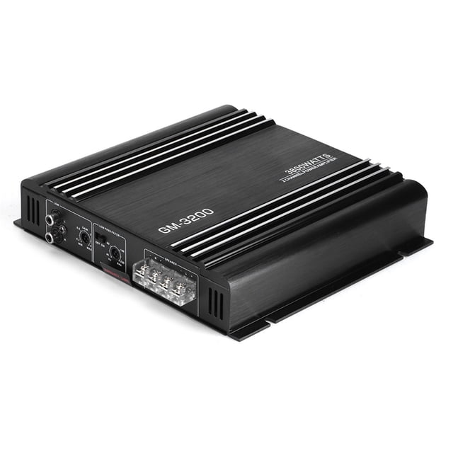 Amplificador de potencia de audio de 2 canales y 3800 W, 12 V, aleación de aluminio negro, amplificador estéreo de alta fidelidad para automóvil