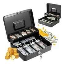 Cash Box with Money Tray and Lock,ODDPC Safe Box,Money Box for Cash,11.8x9.44x3.54in-Black