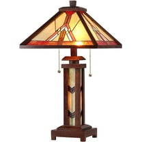 RADIANCE Goods Tiffany-Style 3 Light Mission Double Lit Wooden Table Lamp 15" Shade
