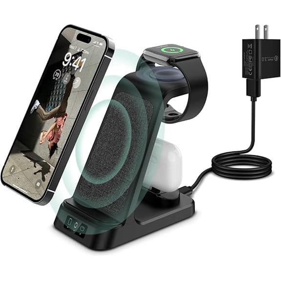 Saluqifa Wireless Charging Station, 3 in 1 Fast Charger Stand, Wireless Charger for iPhone15/14/13/12/11/Pro/Max/X/XS/Max/XR/8 & Apple Watch 8/7/SE2/Airpods1 2/Pro1 2
