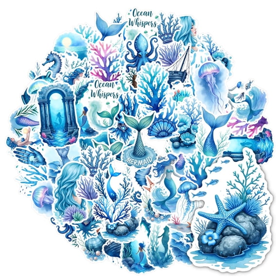 35pcs-50pcs Cute Stickers Mermaid Stationery Stickers Ocean Animal Stickers for Luggage Phone Notebooks