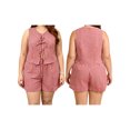 thumbnail image 2 of LMLYSoH Womens Plus Size Shorts Outfit Casual Loose Fit Plaid Bow Tie Front V Neck Sleeveless Tops and Shorts 2 Pcs Set, 2 of 9