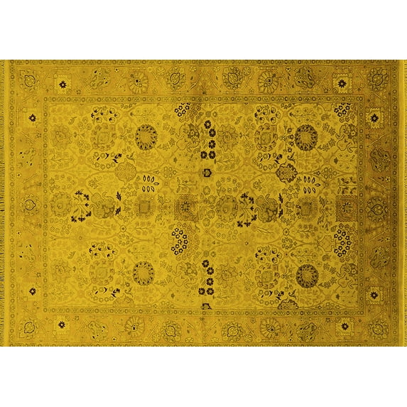 Ahgly Company Machine Washable Indoor Rectangle Oriental Yellow Traditional Area Rugs, 2' x 3'