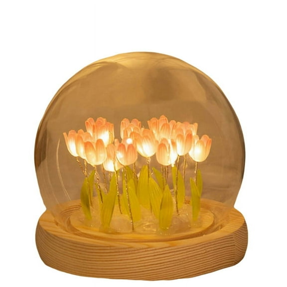 Artificial Tulip Flower Night Light Handmade DIY Bedside Lamp LED Night Lamp Bedroom Decor Birthday Gifts Table Lamp