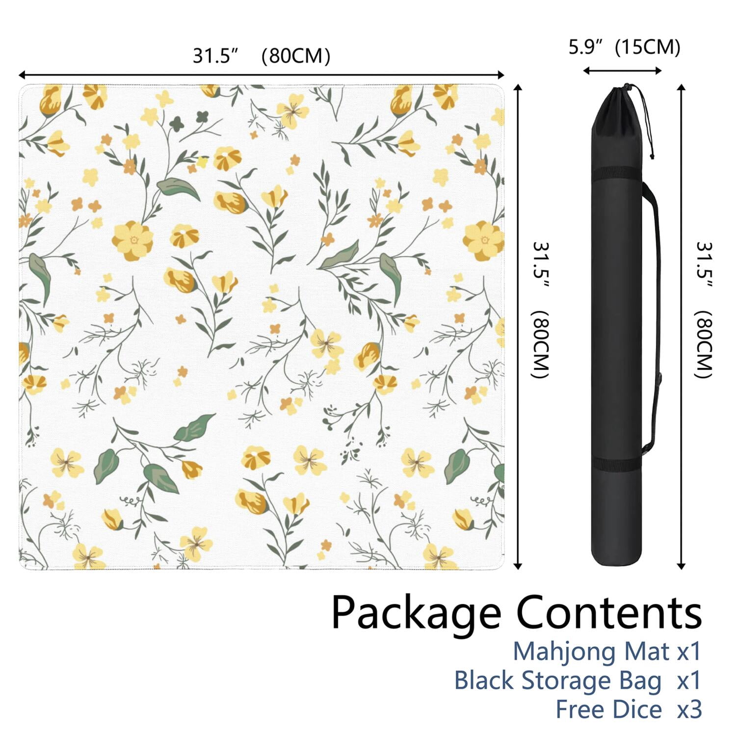 Floral Non-Slip Rubber Mat for Game Tables 31.5 Inch Square Perfect for Mahjong Game Nights Also Great for Playing Cards