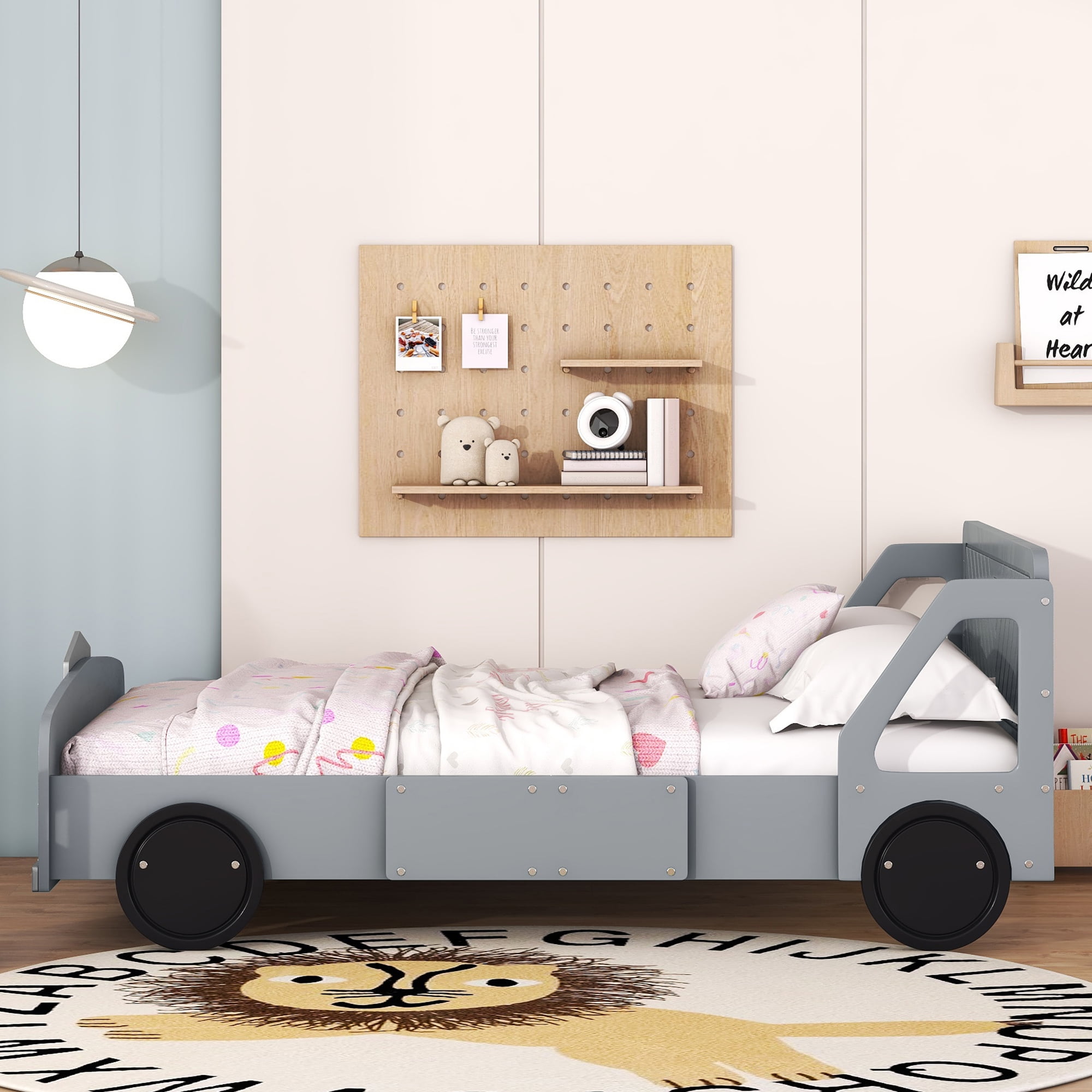 Full Size Car-Shaped Platform Bed with Wheels