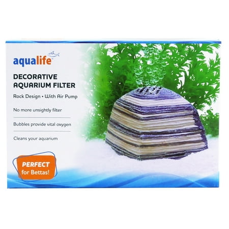Penn-Plax Decorative Striped Rock Bubble Aquarium Filter Filtration Set - 10 Gallon Tanks