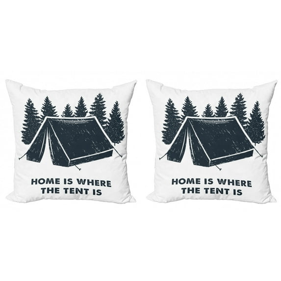Ambesonne Saying Throw Pillow Cover 2 Pack, Home is Where the Tent is, 24", Dark Blue and White