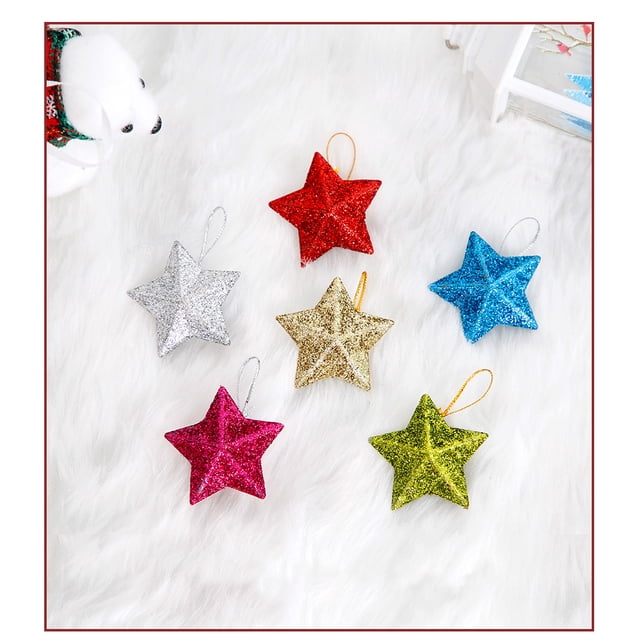 6 piezas de adornos de estrella con purpurina para árbol de Navidad, adornos de estrella para colgar coloridos, miniárbol 3D, colgante decorativo