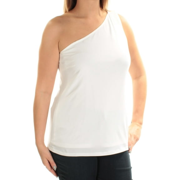 CALVIN KLEIN Womens Ivory Sleeveless Asymetrical Neckline Top  Size: L