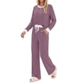 thumbnail image 2 of Fantaslook Color Block Pajamas for Women Crew Neck Tops Long Loungewear Pants Spliced 2 Piece Outfits Sets with Pockets, 2 of 10