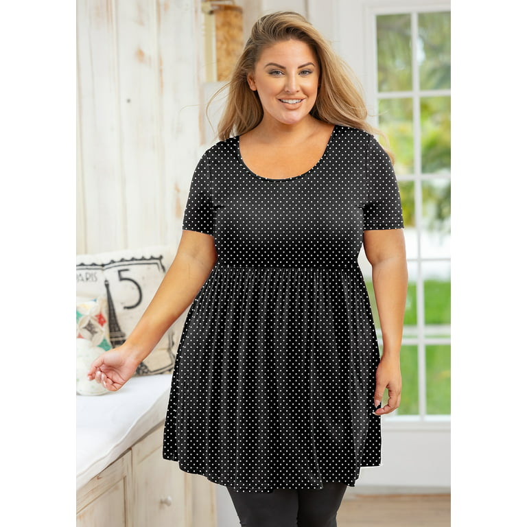 SHOWMALL Plus Size Clothes for Women Short Sleeves Black Polka Dot 3X Tops  Scoop Neck Tunic Summer Flowy Maternity Clothing Shirt