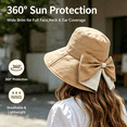 thumbnail image 2 of Women's Bowknot Wide Brim Sun Hat, Foldable Summer Beach Cap Breathable Polyester, 2 of 9