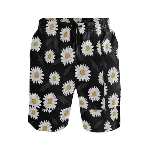joogoo Men's Swim Trunks Daisy Chrysanthemum Beach Shorts with Pockets M