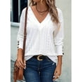 thumbnail image 5 of Women'S Tops Dressy Casual V Neck Long Sleeve Buttons Hollow Out Lace Embroidered Blouses Shirts White S, 5 of 9