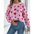 thumbnail image 3 of Heart Sweaters for Women Valentine's Day Casual Loose Lightweight Crewneck Sweater Lantern Sleeve Pullover Tops Shermie, 3 of 6