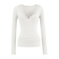thumbnail image 2 of FRSASU Women V Neck Lace Long Sleeve Shirts Basic Slim Fitted Going Out Trendy Winter Casual Tops White, 2 of 4